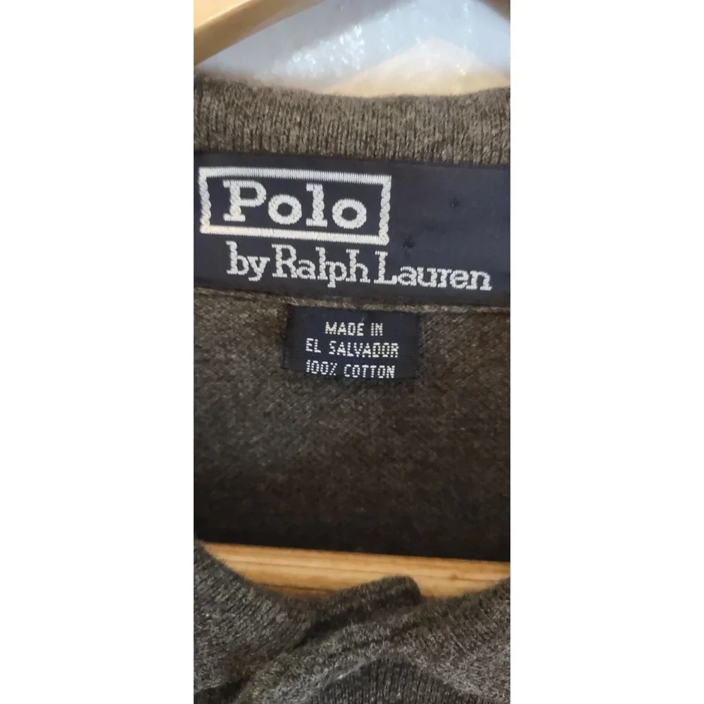 Polo Ralph Lauren Men's Long Sleeve Grey Polo with Maroon Embroiderd Polo Pony